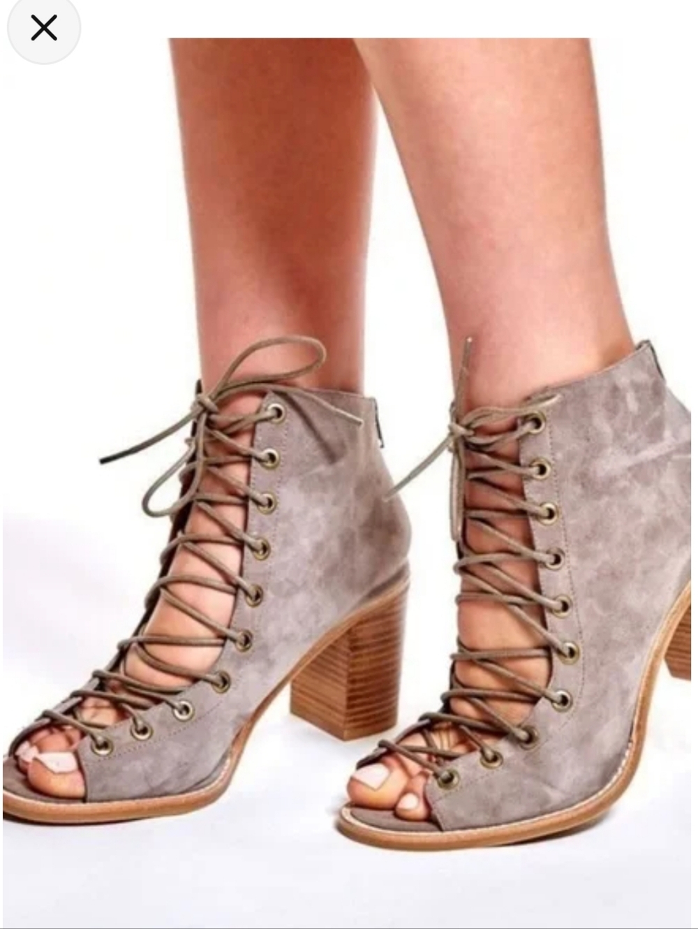 Jeffrey Campbell Cors Taupe Suede Lace-Up Open-Toe Ankle Boots Size 8